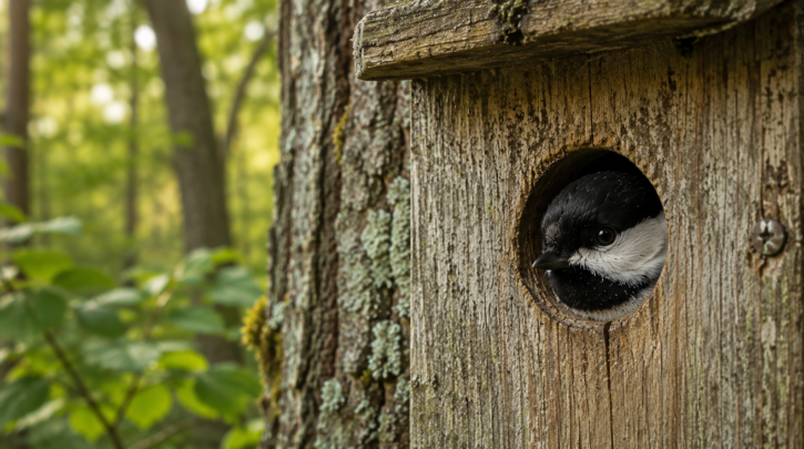 Illustration of a chickadee incubating eggs, one of the few reliable clues to sex